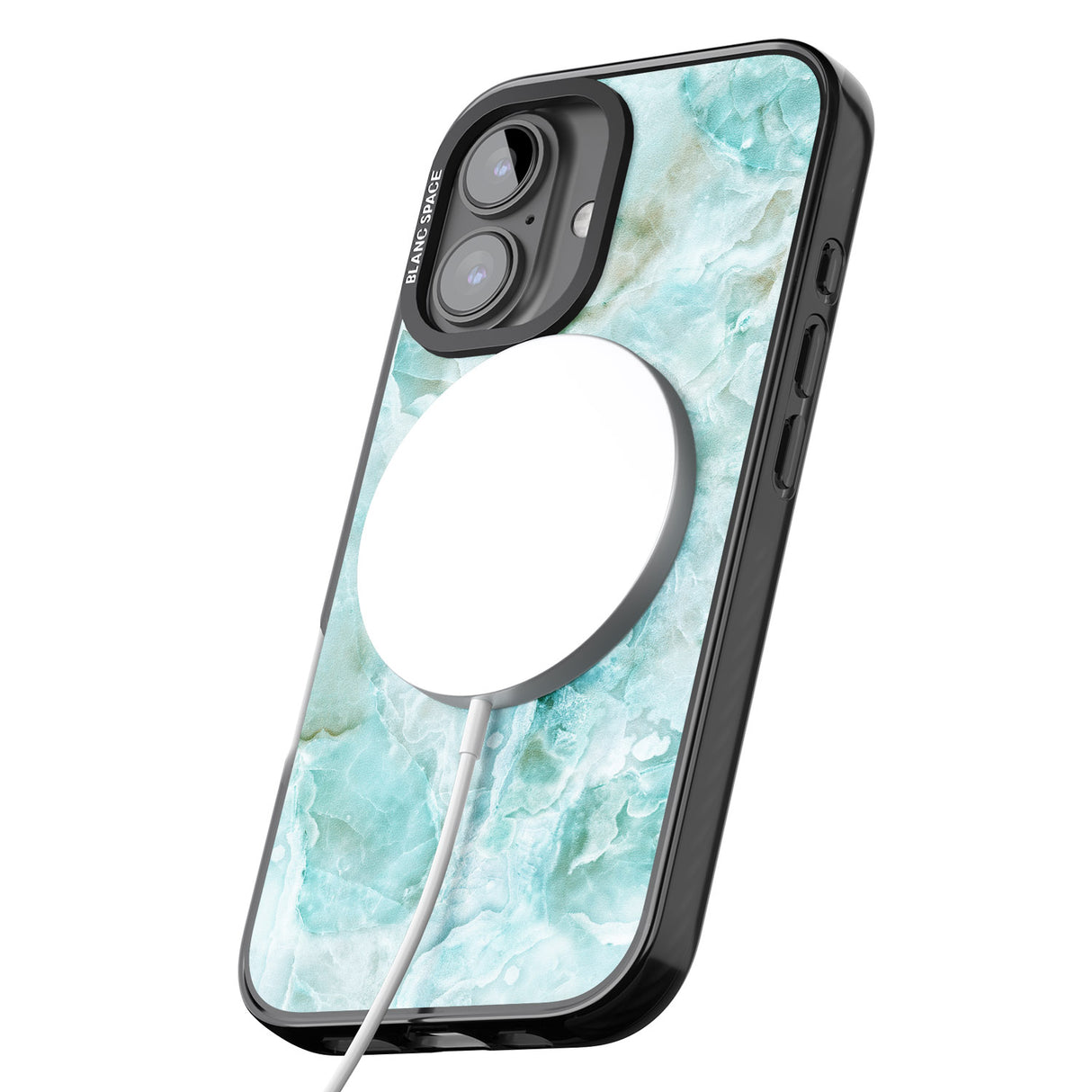 iPhone 16 Pro Max Turquoise Aqua Onyx Marble Black Impact Phone Case