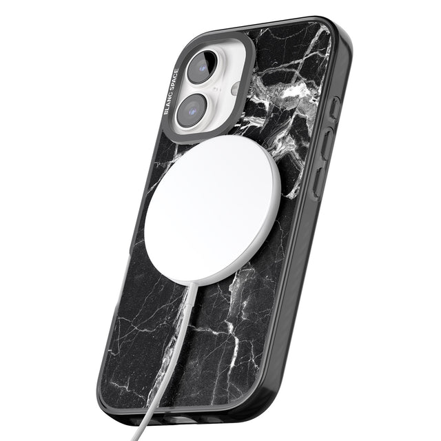 iPhone 16 Pro Max Black Onyx Marble Texture Black Impact Phone Case