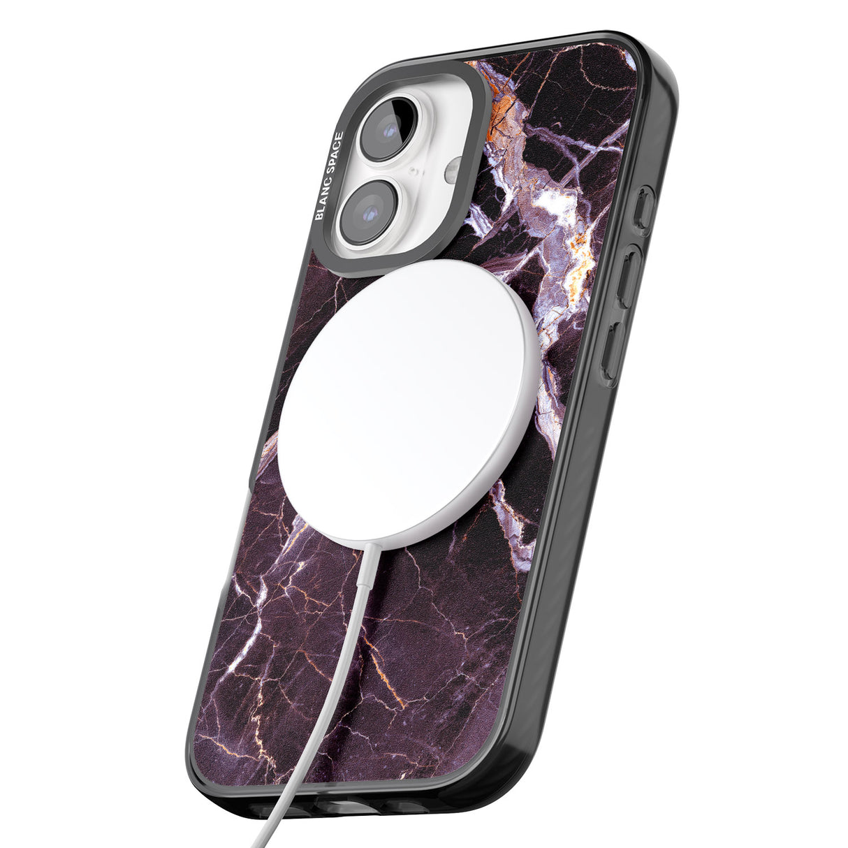 iPhone 16 Pro Max Black, Purple & Yellow shattered Marble Black Impact Phone Case