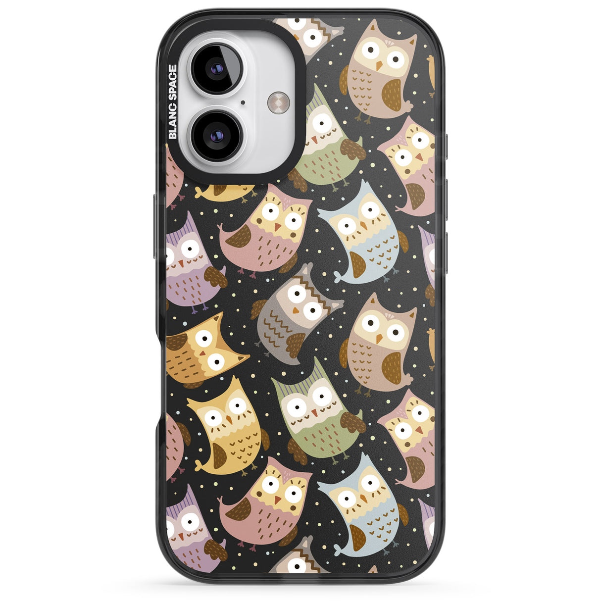 iPhone 16 Pro Max Cute Owl Pattern Black Impact Phone Case