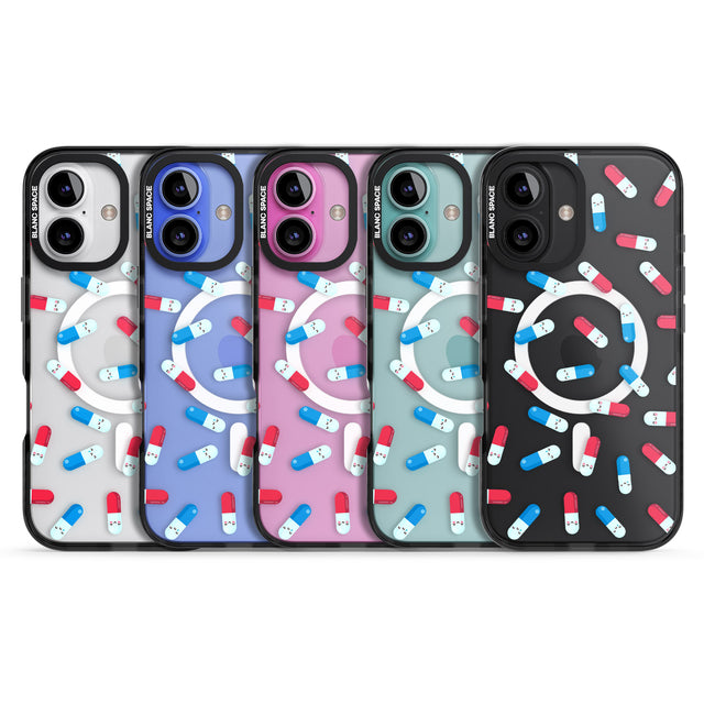 iPhone 16 Pro Max Kawaii Pill Pattern Black Impact Phone Case