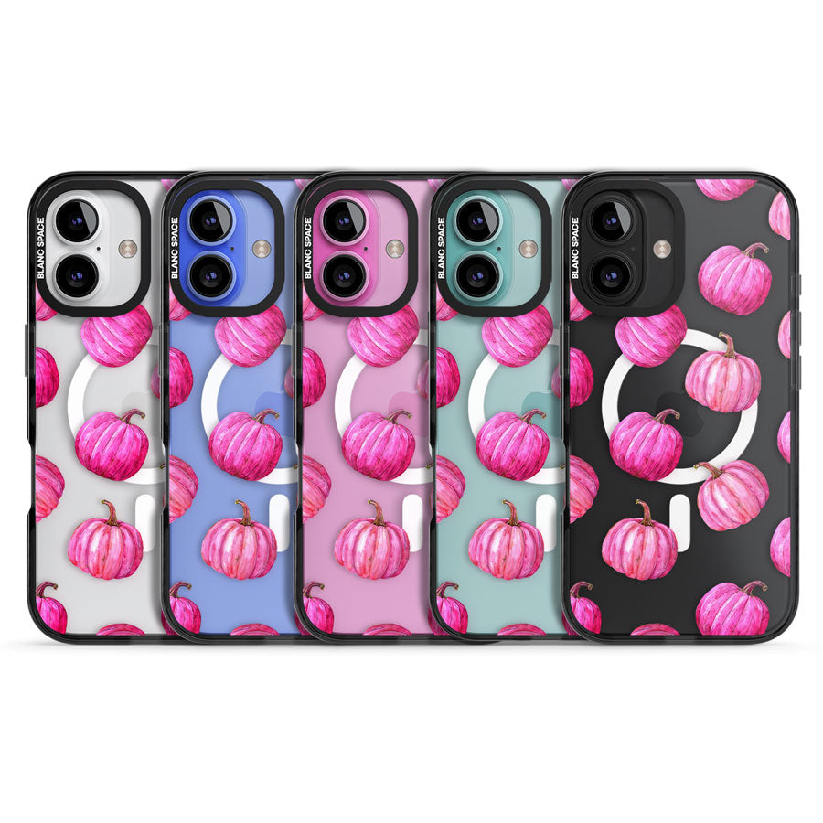 Pink Pumpkins Black Impact Magsafe Phone Case for iPhone 16, iPhone 16 Plus