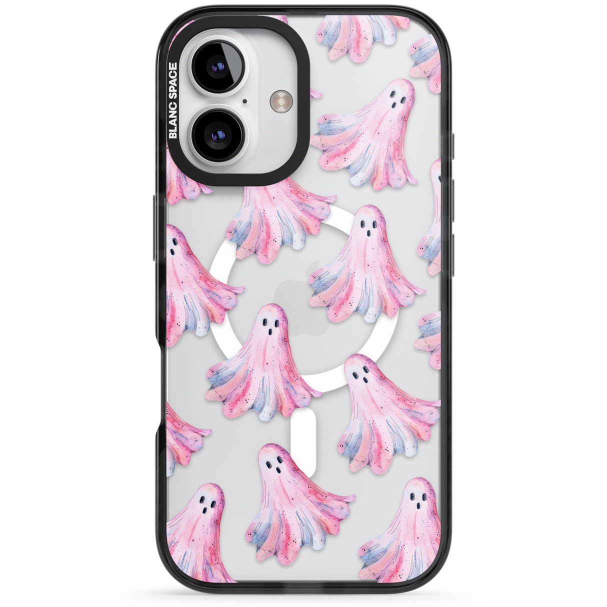 Pink Ghosts Black Impact Magsafe Phone Case for iPhone 16, iPhone 16 Plus