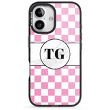 iPhone 16 Pro Max Personalised Monogrammed Pink Check Black Impact Phone Case