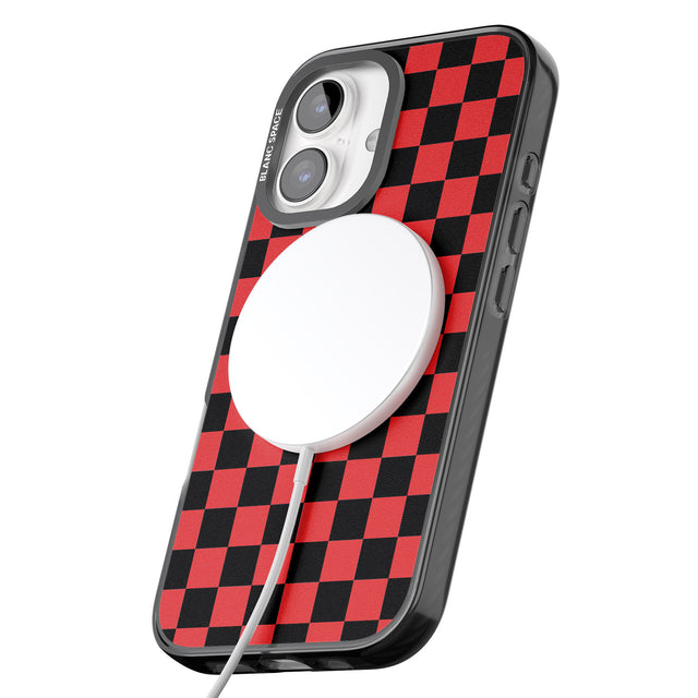 iPhone 16 Pro Max Red Black Checkered Black Impact Phone Case