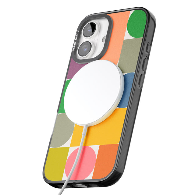 iPhone 16 Pro Max Abstract Retro Shapes: Rainbow Mix Black Impact Phone Case