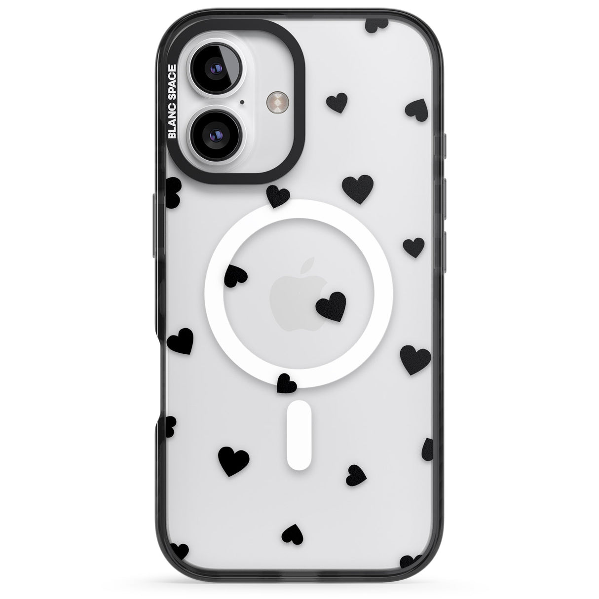 iPhone 16 Pro Max Black Hearts Pattern Black Impact Phone Case