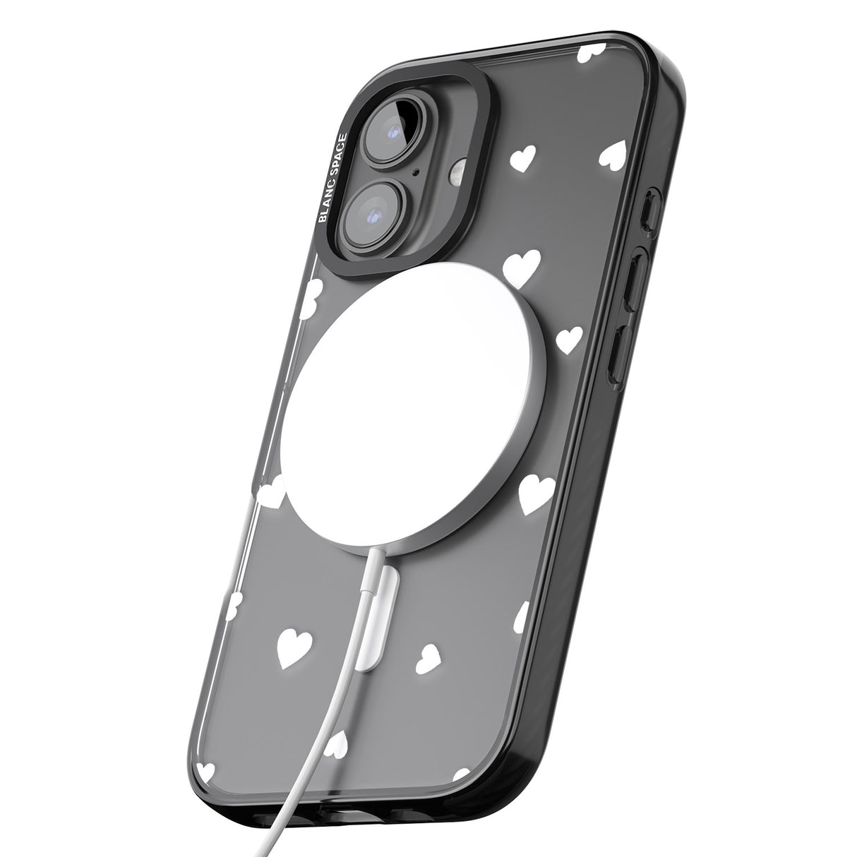 iPhone 16 Pro Max White Hearts Pattern Black Impact Phone Case