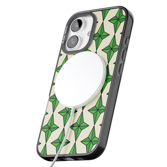 iPhone 16 Pro Max Emerald Stars Pattern Black Impact Phone Case