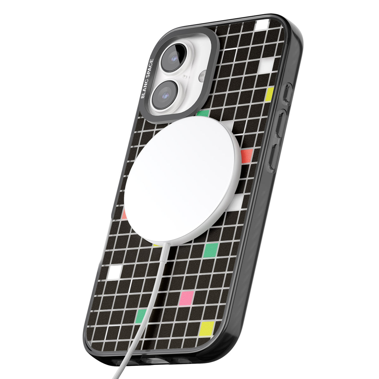 iPhone 16 Pro Max Vibrant Black Geometric Grid Black Impact Phone Case