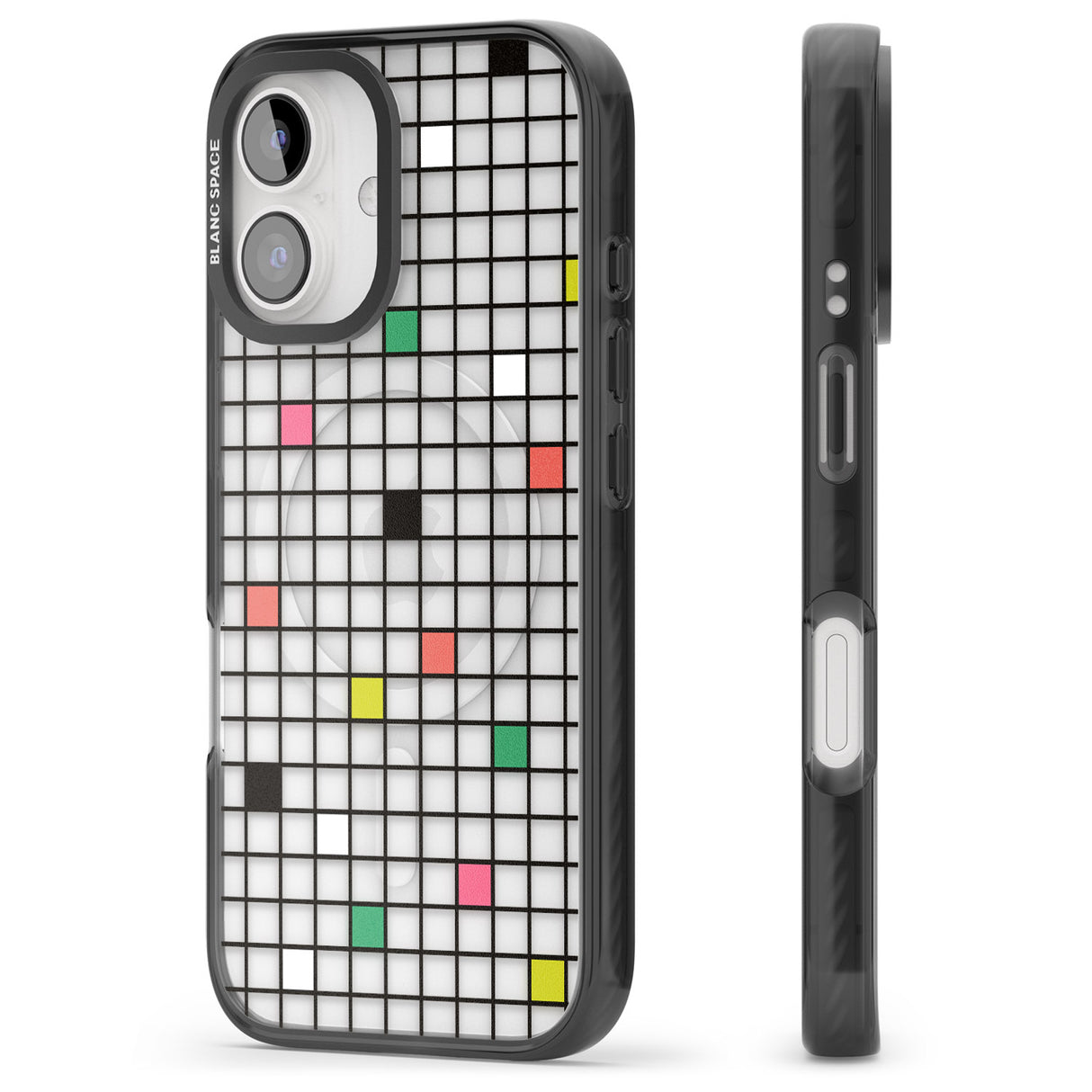 iPhone 16 Pro Max Vibrant Clear Geometric Grid Black Impact Phone Case