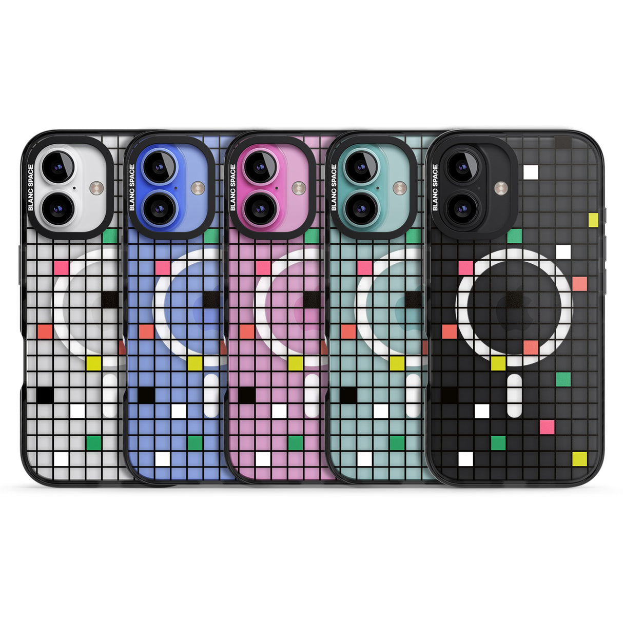 iPhone 16 Pro Max Vibrant Clear Geometric Grid Black Impact Phone Case