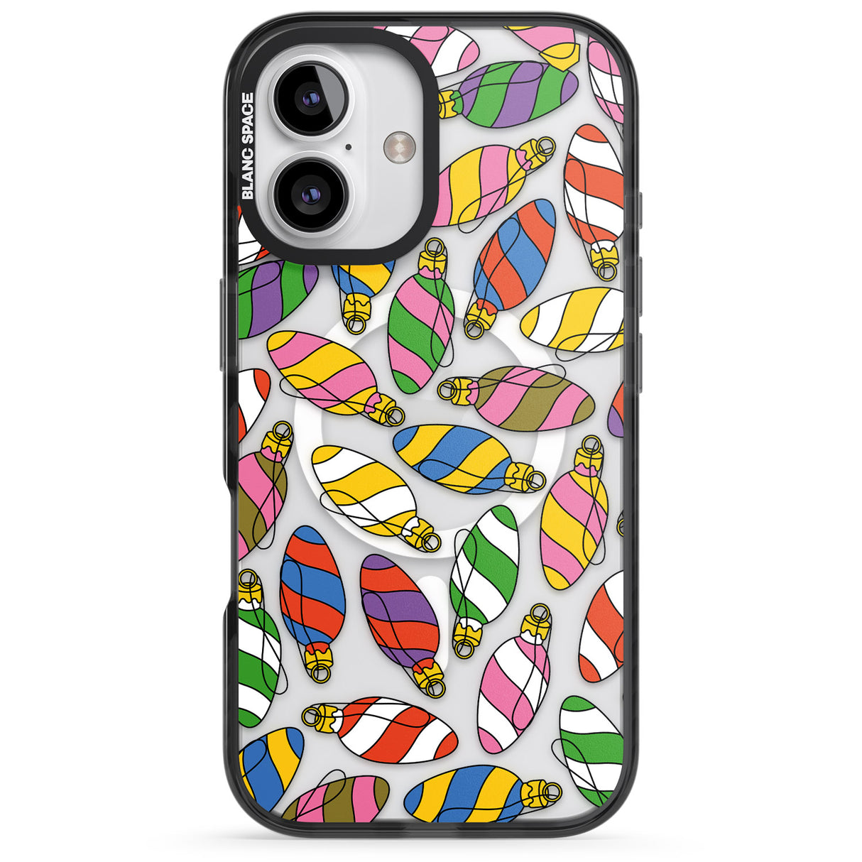 iPhone 16 Pro Max Colourful Holiday Ornaments Black Impact Phone Case