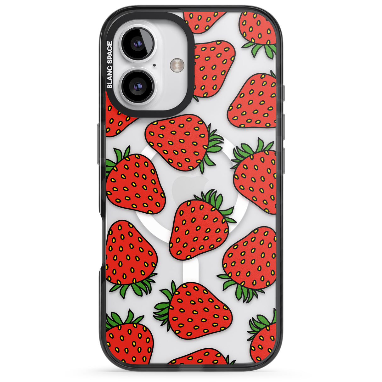 iPhone 16 Pro Max Strawberry Pattern Black Impact Phone Case