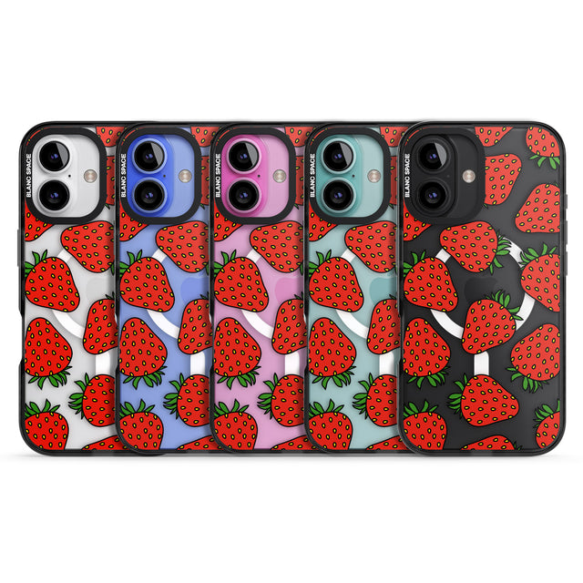 iPhone 16 Pro Max Strawberry Pattern Black Impact Phone Case