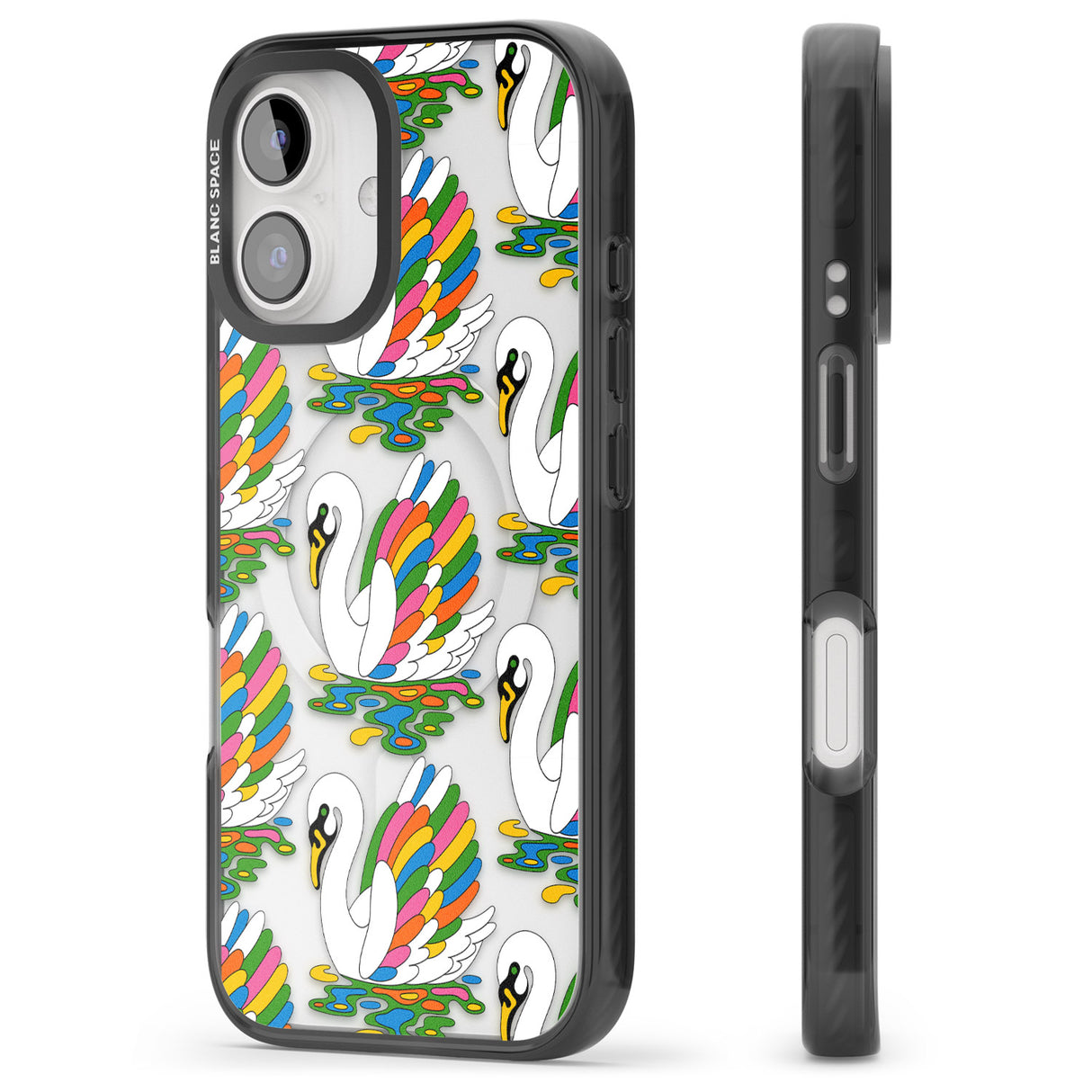 iPhone 16 Pro Max Colourful Swan Pattern Black Impact Phone Case