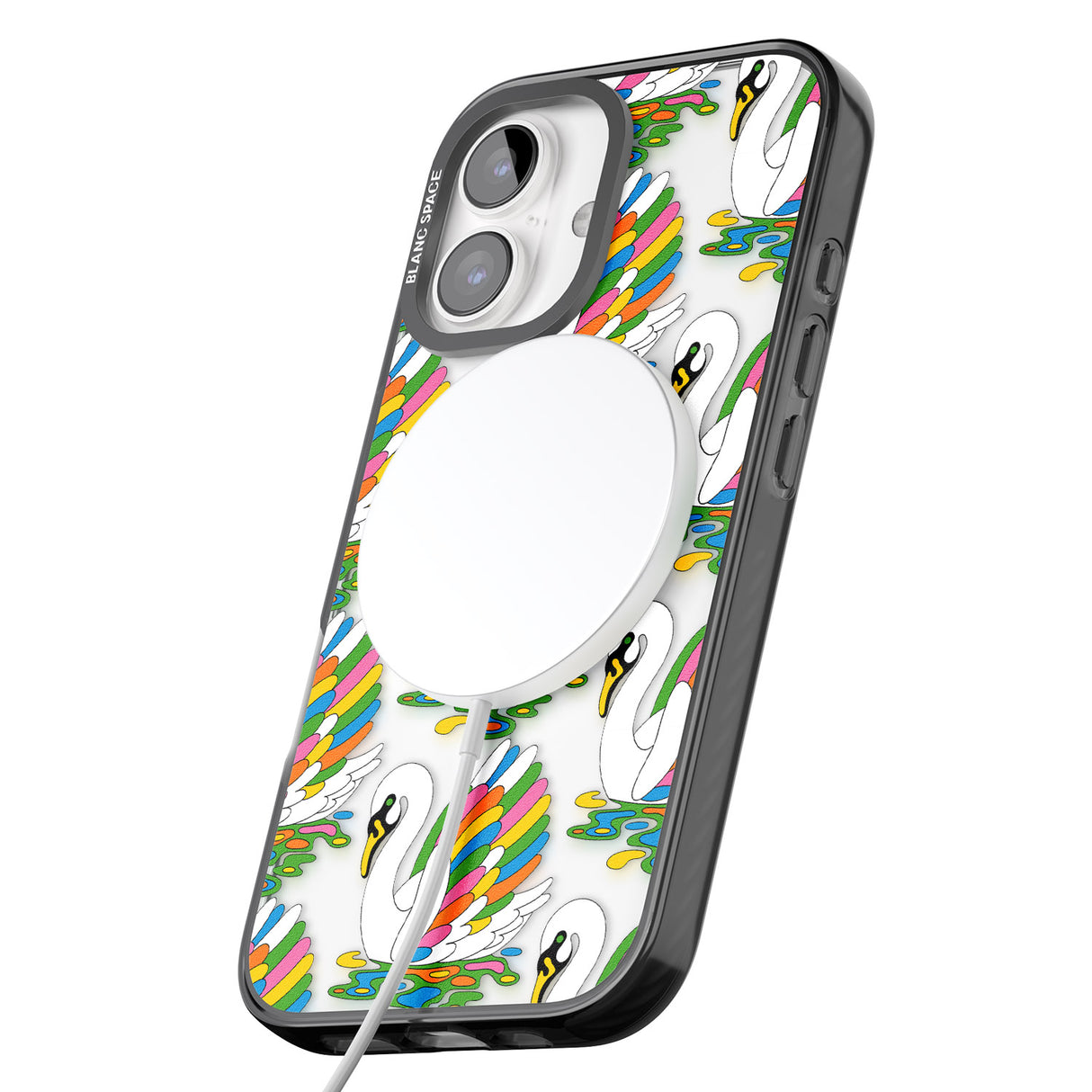 iPhone 16 Pro Max Colourful Swan Pattern Black Impact Phone Case