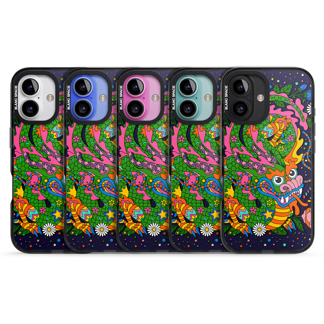 iPhone 16 Pro Max Psychedelic Jungle Dragon (Purple) Black Impact Phone Case