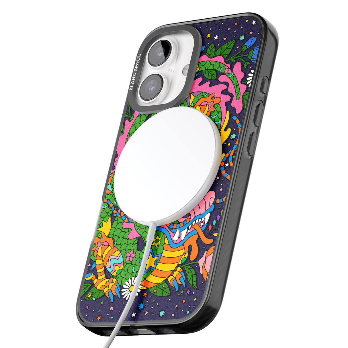 iPhone 16 Pro Max Psychedelic Jungle Dragon (Purple) Black Impact Phone Case