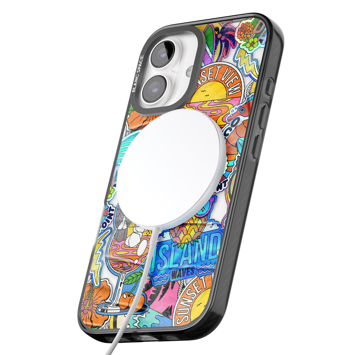 iPhone 16 Pro Max Tropical Vibes Collage Black Impact Phone Case