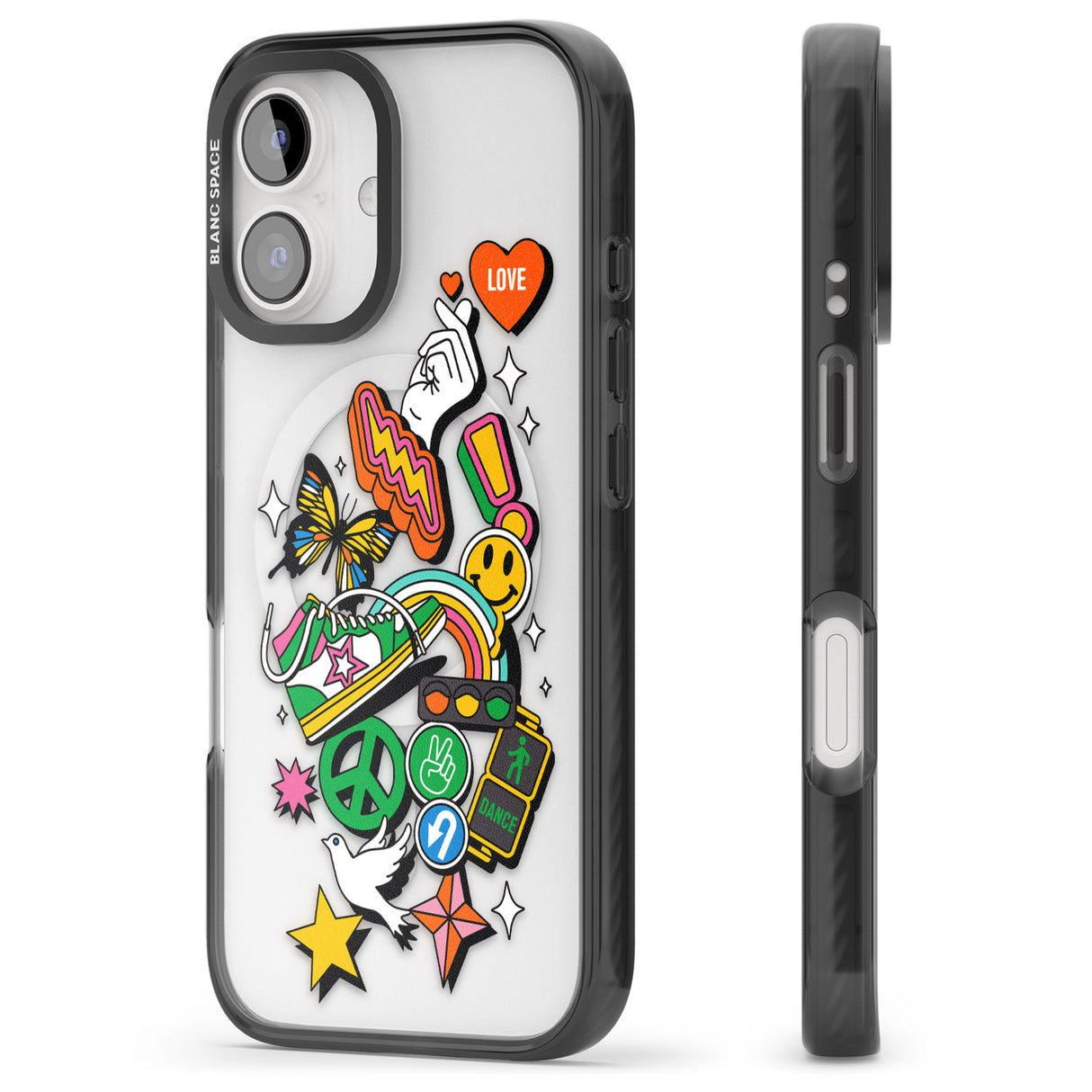 iPhone 16 Pro Max Nostalgic Sticker Collage Black Impact Phone Case