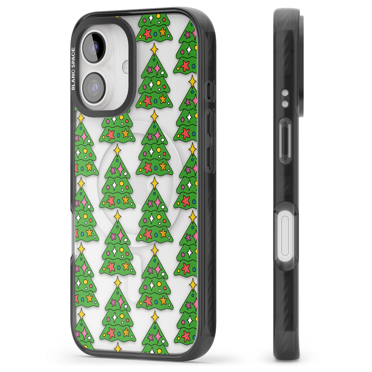 iPhone 16 Pro Max Christmas Tree Pattern (Clear) Black Impact Phone Case