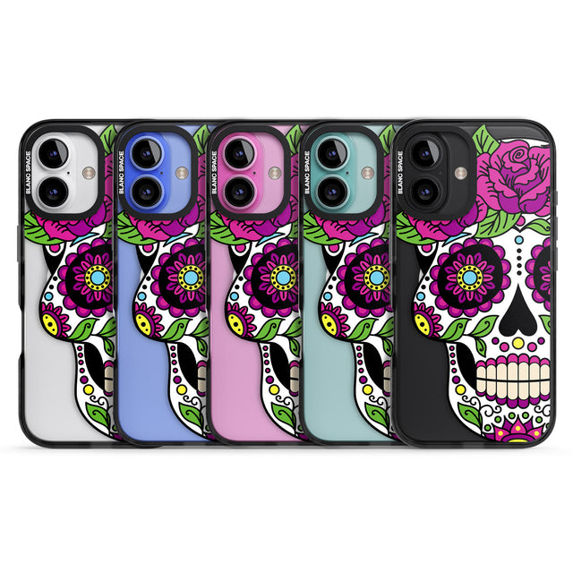 iPhone 16 Pro Max Purple Floral Sugar Skull Black Impact Phone Case