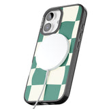 iPhone 16 Pro Max Green & Cream Wavy Check Black Impact Phone Case + Magsafe