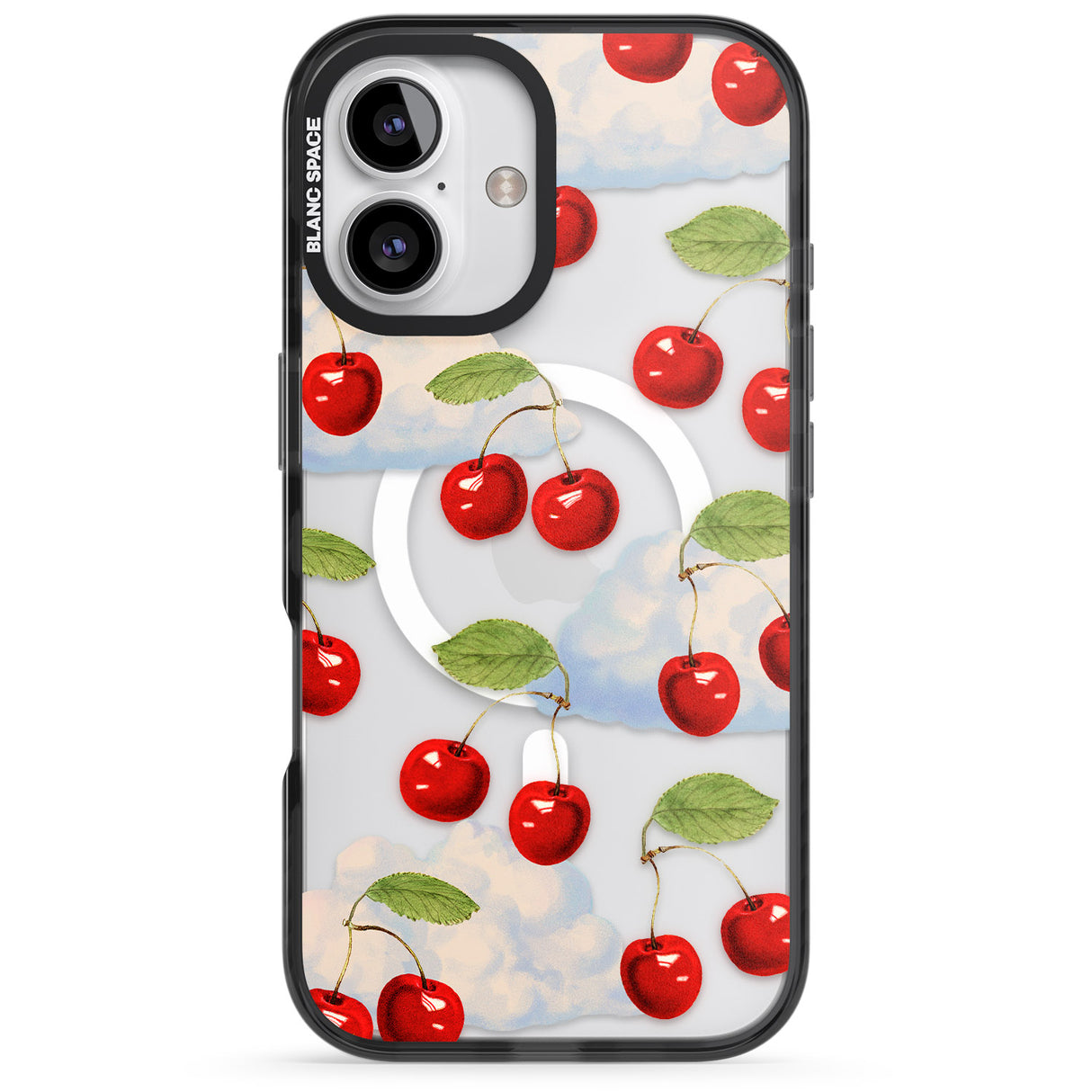 iPhone 16 Pro Max Vintage Cherries & Clouds Black Impact Phone Case + Magsafe