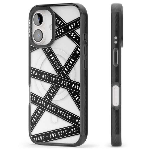 iPhone 16 Pro Max Caution Tape (Clear) Not Cute Just Psycho Black Impact Phone Case