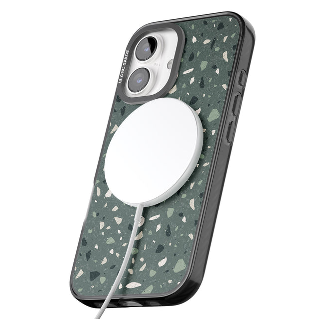 iPhone 16 Pro Max Green & Cream Terrazzo Pattern Black Impact Phone Case