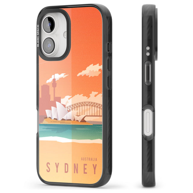 iPhone 16 Pro Max Vintage Travel Poster Sydney Black Impact Phone Case