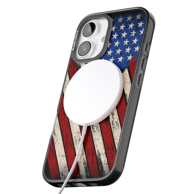 iPhone 16 Pro Max Distressed US Flag Black Impact Phone Case