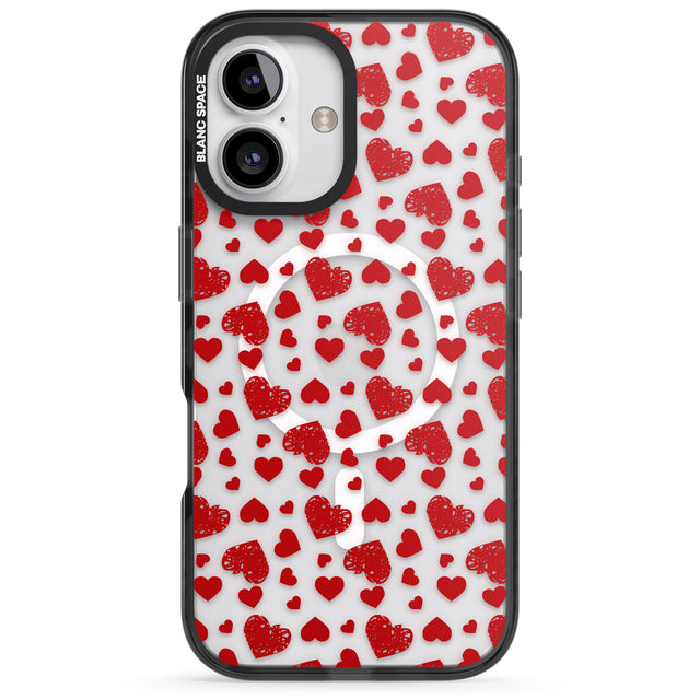 iPhone 16 Pro Max Sketched Heart Pattern Black Impact Phone Case