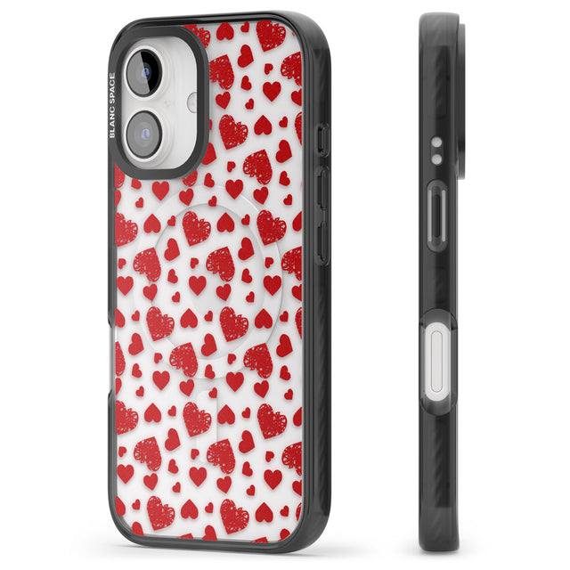 iPhone 16 Pro Max Sketched Heart Pattern Black Impact Phone Case