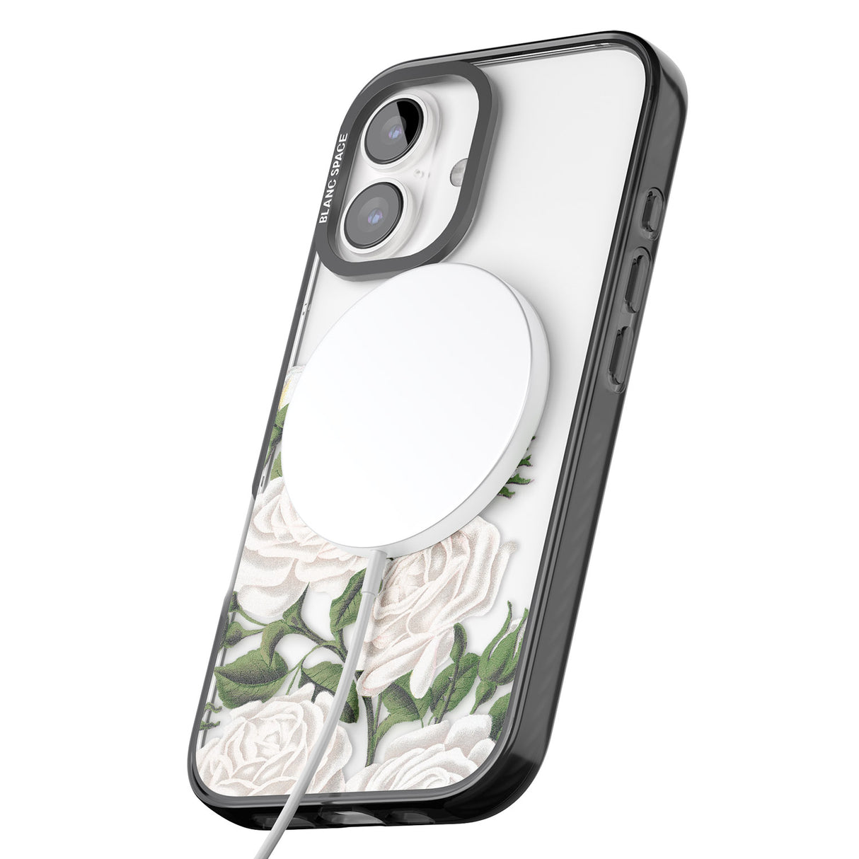 iPhone 16 Pro Max White Vintage Painted Flowers Clear Impact Phone Case + Magsafe