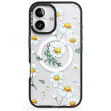 iPhone 16 Pro Max Vintage Painted Daisies Black Impact Phone Case + Magsafe