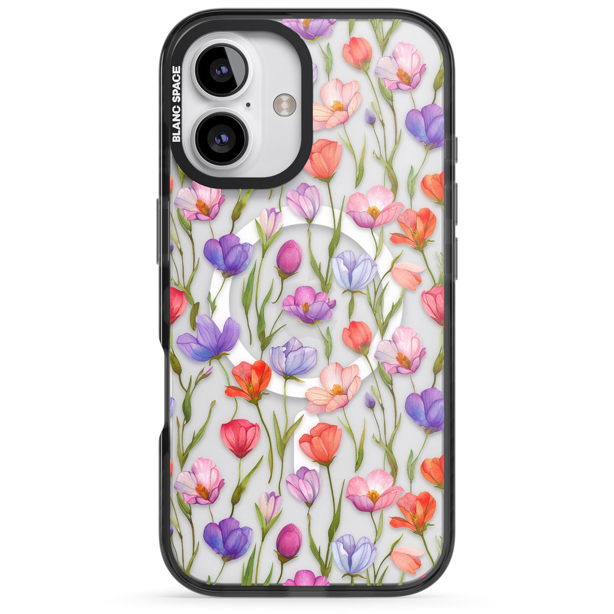 iPhone 16 Pro Max Red, Pink & Purple Flowers Black Impact Phone Case + Magsafe