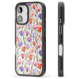 iPhone 16 Pro Max Red, Pink & Purple Flowers Black Impact Phone Case + Magsafe