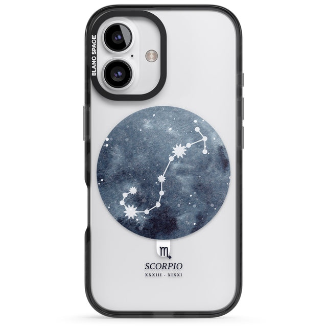 iPhone 16 Pro Max Scorpio Zodiac Transparent Design - Blue Black Impact Phone Case