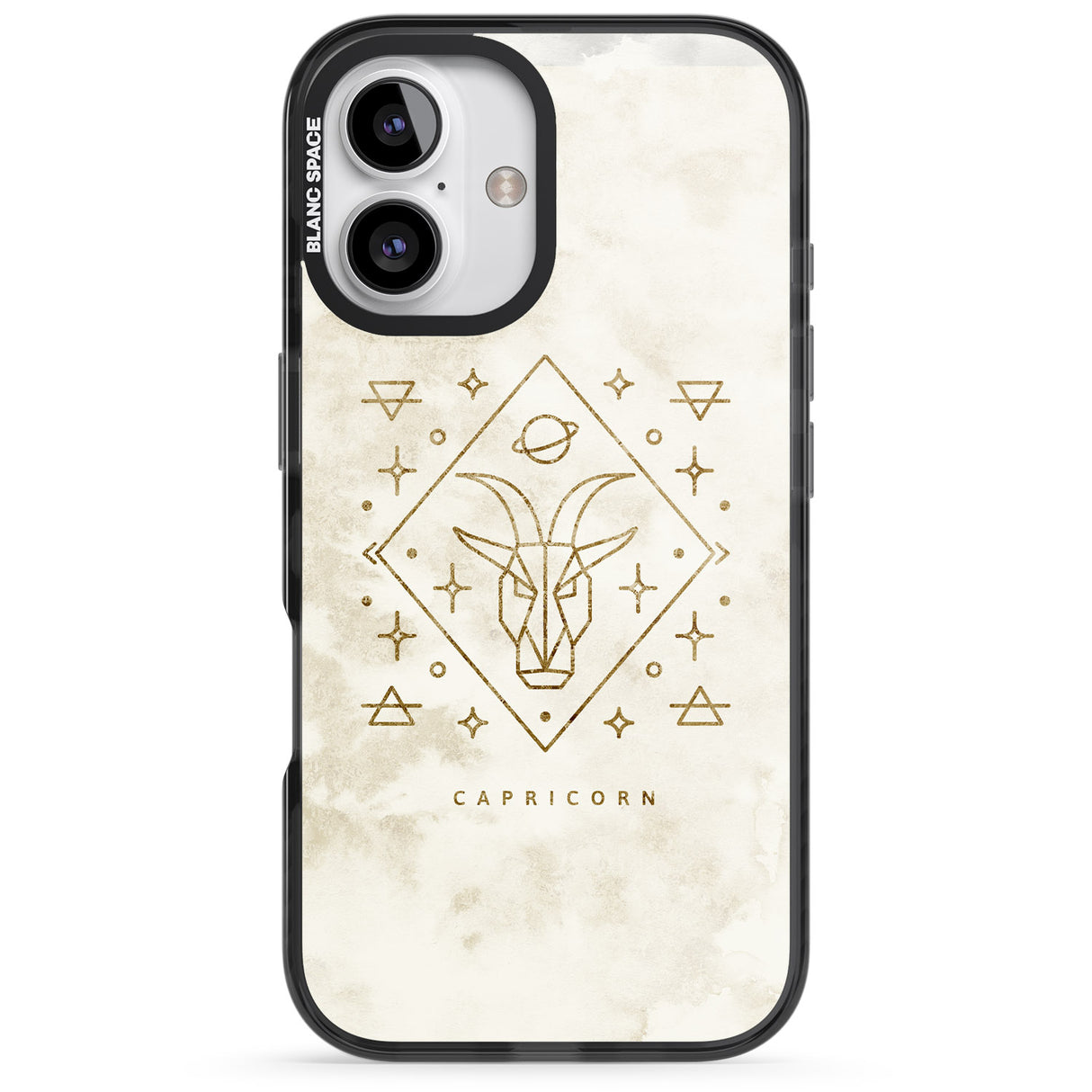 iPhone 16 Pro Max Capricorn Emblem - Solid Gold Marbled Design Black Impact Phone Case