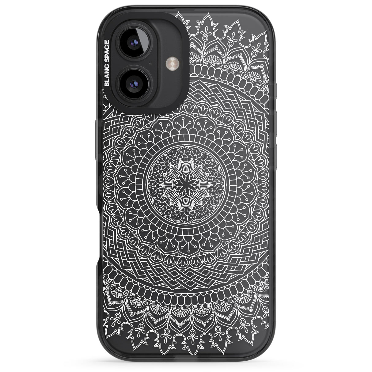 iPhone 16 Pro Max Large White Mandala Design Black Impact Phone Case