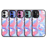 iPhone 16 Pro Max Pink, Blue & White Marbled Paper Pattern Black Impact Phone Case