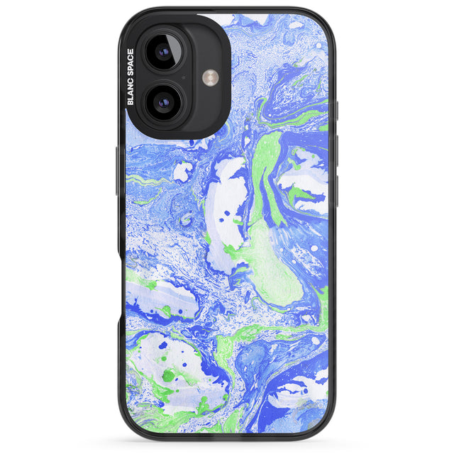 iPhone 16 Pro Max Dark Blue & Green Marbled Paper Pattern Black Impact Phone Case