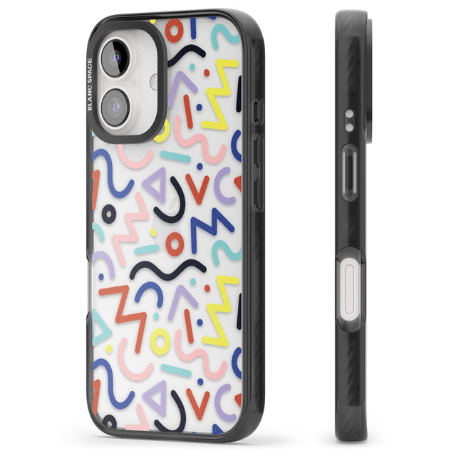 iPhone 16 Pro Max Colourful Squiggles Memphis Retro Pattern Design Black Impact Phone Case