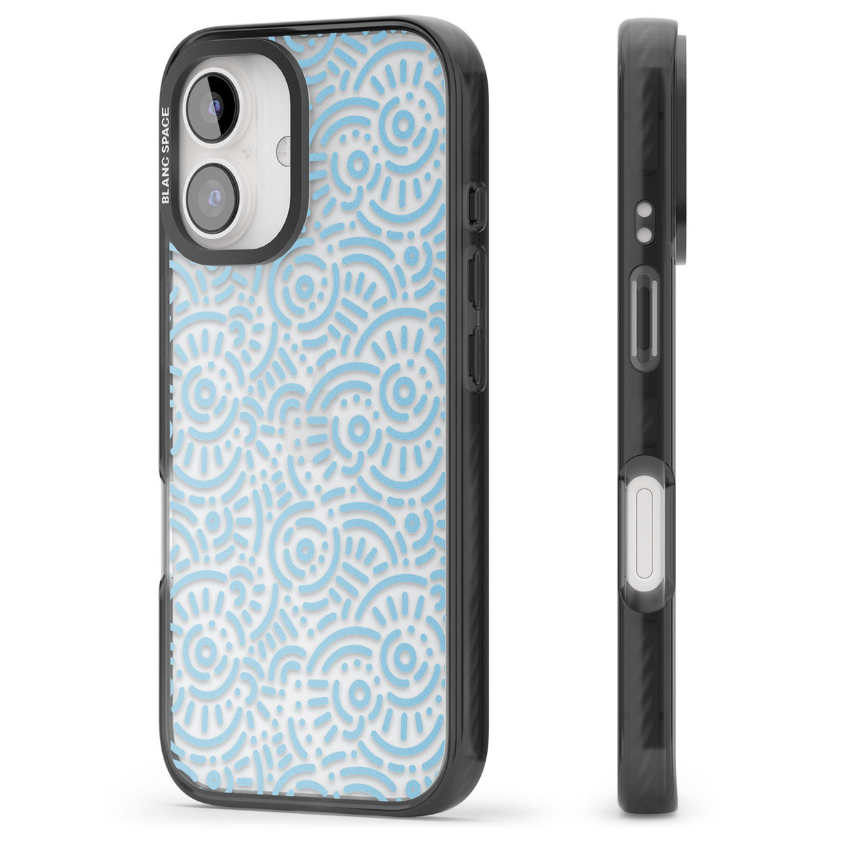 iPhone 16 Pro Max Light Blue Pattern Memphis Retro Pattern Design Black Impact Phone Case