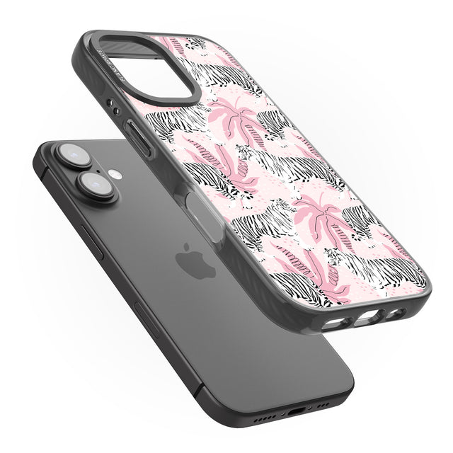 iPhone 16 Pro Max White Tigers on Pink Pattern Black Impact Phone Case