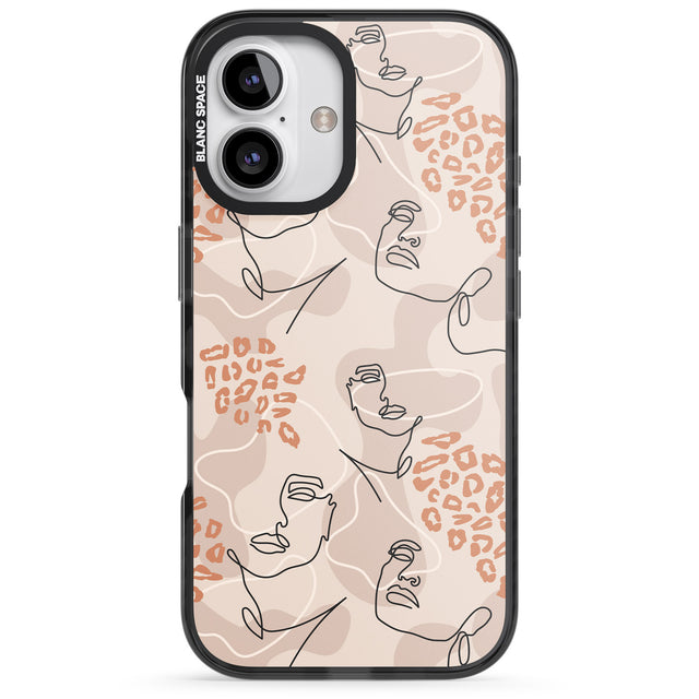 iPhone 16 Pro Max Leopard Print Stylish Abstract Faces Black Impact Phone Case