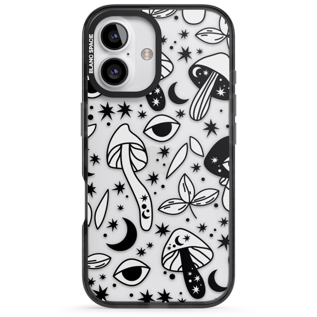 iPhone 16 Pro Max Psychedelic Mushrooms Pattern Black Impact Phone Case