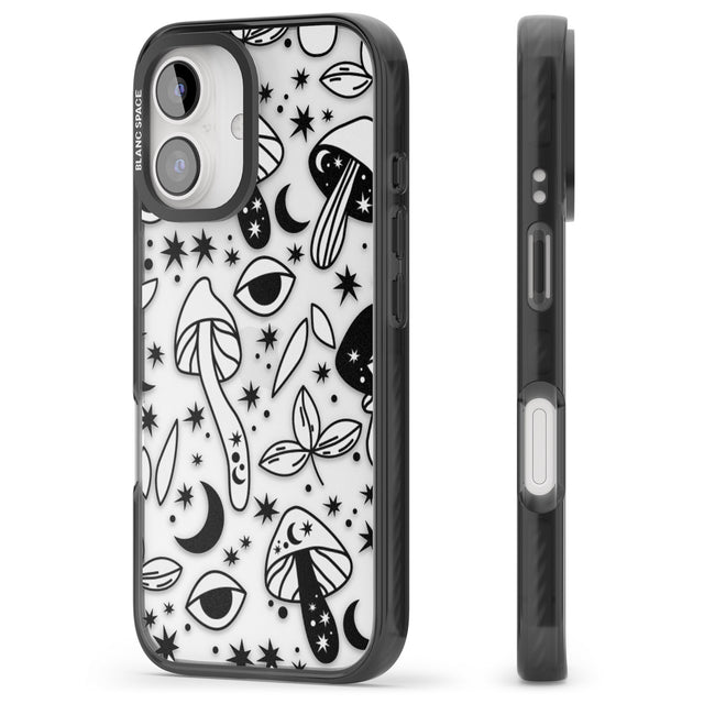 iPhone 16 Pro Max Psychedelic Mushrooms Pattern Black Impact Phone Case